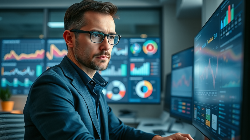 digital marketing consultant crafting custom business marketing strategy, analysing data and infographics for small business growth