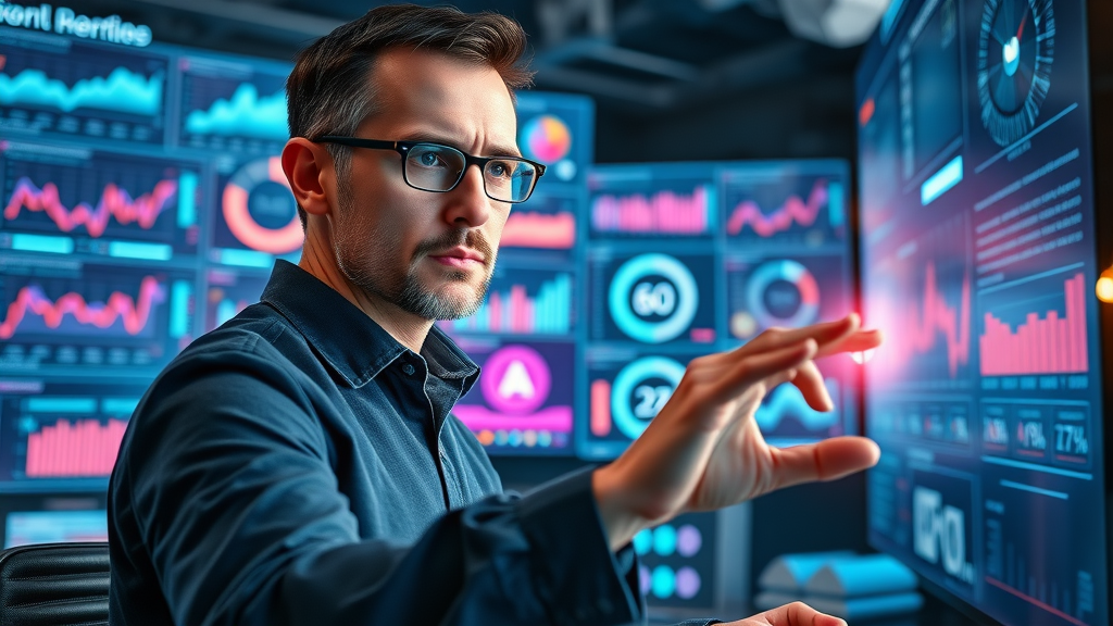 digital marketing strategy with ai — Entrepreneur analysing AI-powered marketing dashboards in London