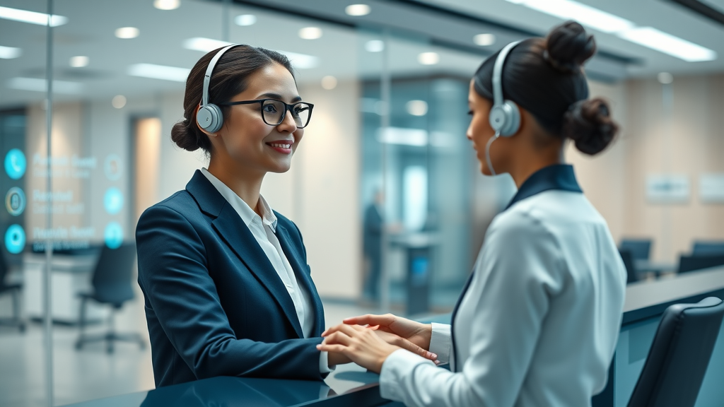 voice ai receptionist — Sleek AI-powered virtual office receptionist assisting London business client