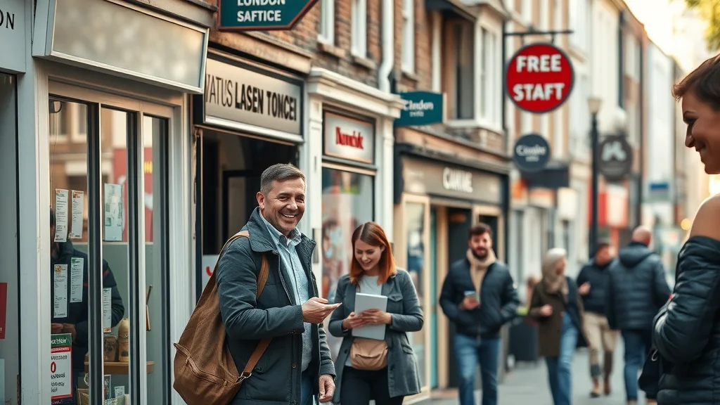 Modern London street with diverse small business fronts connecting with passersby