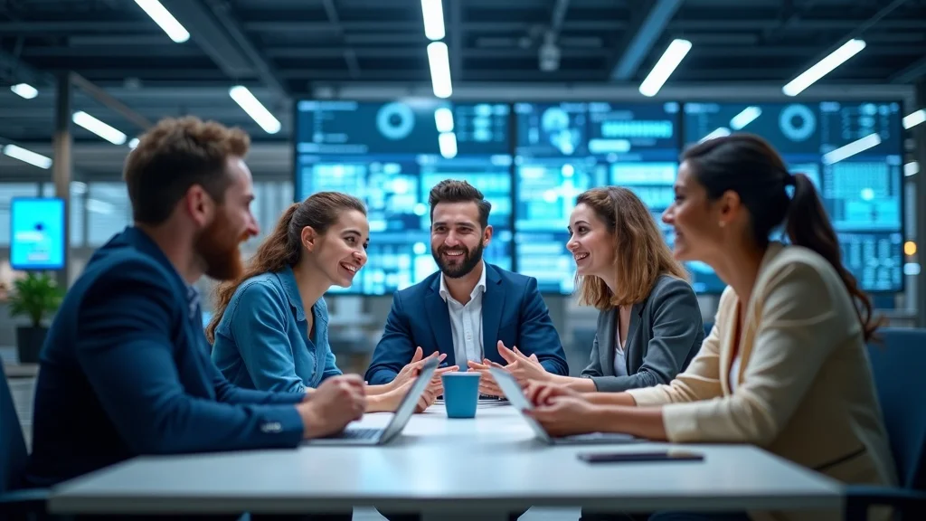 Vibrant digital marketing agency team collaborating in a modern open-plan office brainstorming social media marketing campaigns
