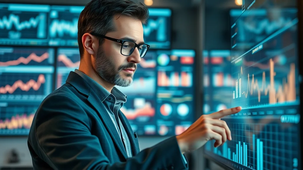 Focused analyst examining real-time category development and market trend analytics for strategy development in a tech-driven workspace