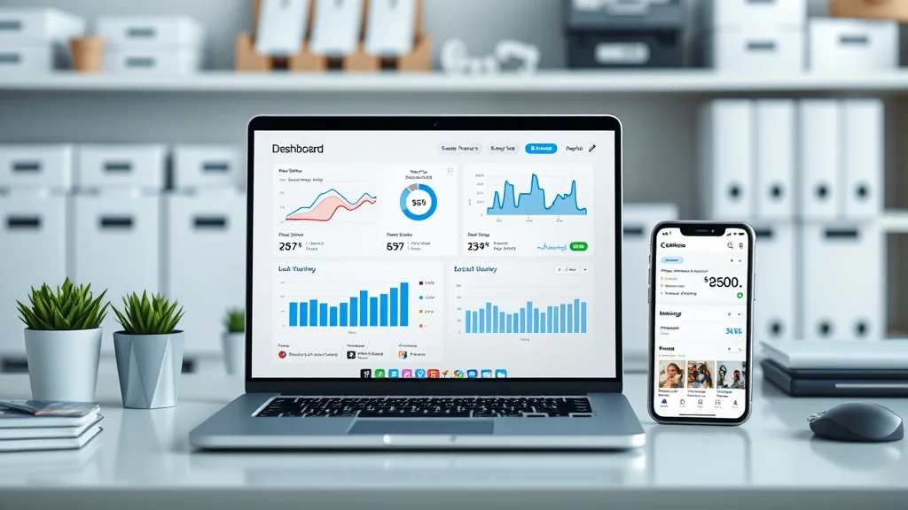 Modern e-commerce dashboard interface on laptop and mobile showing ecommerce software solutions